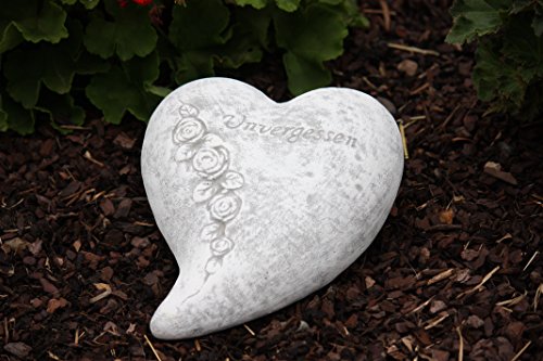 stoneandstyle Grabschmuck, Grabstein Herz Unvergessen, massiver Steinguss, frostfest bis -30°C