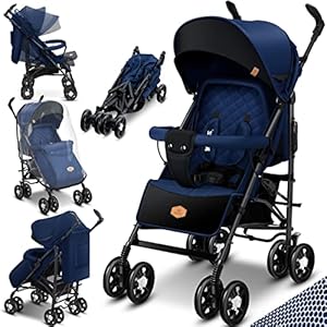 KIDIZ® Kinderwagen City-Pro Buggy Kinderbuggy klappbar Liegebuggy Sportwagen Faltbar 360° 6-Zoll-Rädern Inkl. Moskitonetz, Fußsack und Regenverdeck zusammenklappbar Schlaffunktion Navyblau/Schwarz