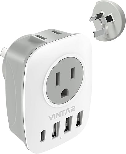 Vista 58 de VINTAR - Adaptador de enchufe de viaje europeo, adaptador de enchufe de alimentación internacional con 1 USB C, 2 salidas de EE. UU. y 3 puertos