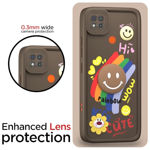 Image of Pikkme Back Cover for Mi Redmi 10A / Redmi 9 / Redmi 9C / 9 Activ /Poco C31 | Soft Silicone| Cute Rainbow Smile & 3D Cartoon Flower Design | Shockproof Raised Camera Protection Bumper Case (Brown)