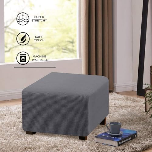 Miniatura 4 de Aqigr Funda Otomana Puff Cuadrada Elástica Funda De Reposapiés De Sofá 50x50 60x60 80x80 Funda Para Taburete Extraíble Moderno Protector De Puff Con Parte Inferior Elástica Burgundy,50x50x50cm
