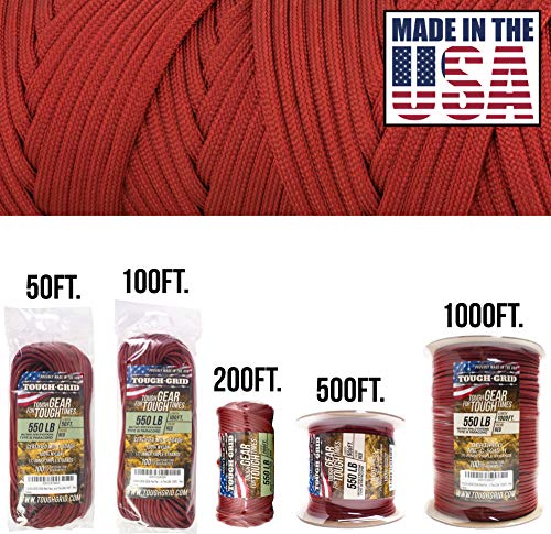 image for TOUGH-GRID Premium 550lb Paracord Rope - Made in USA - 100% Nylon Type