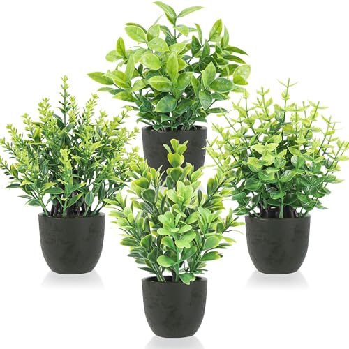 Der Rose 4 Pack Mini Faux Plants Fake Plants for Black Bathroom Decor