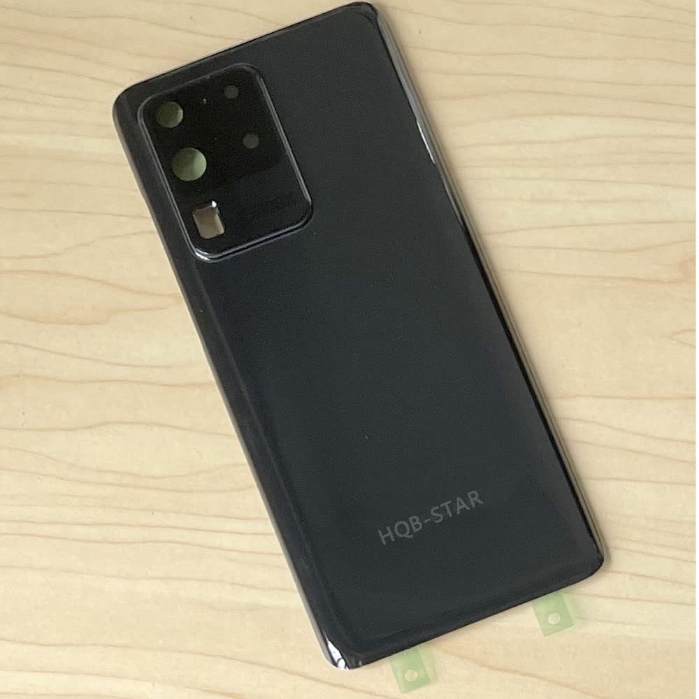 HQB-STAR Back Glass Cover Replacement Housing Door with Camera Lens Frame and Glass Lens +Tape Parts for Samsung Galaxy S20 Ultra +Tools (Black)