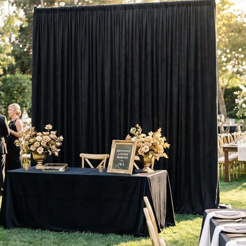 Image of Black Backdrop Curtains 30ft x 10ft: Polyester Photo Backdrop Drapes - 6 Panels 5x10ft for Halloween Party Stage Birthday Background Decoration