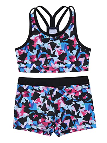 Kids Girls 2 Piece Sports Gymnastics Dance Outfits Crop Tank Top with Booty Shorts Active Workout Sets Colorful 6 Years3