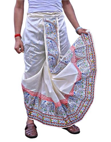 Image of Men's Ready to Wear Pant System Printed MAYUR PUCHHA Dhoti for Marriage, Pooja, Festival etc.(GC010)