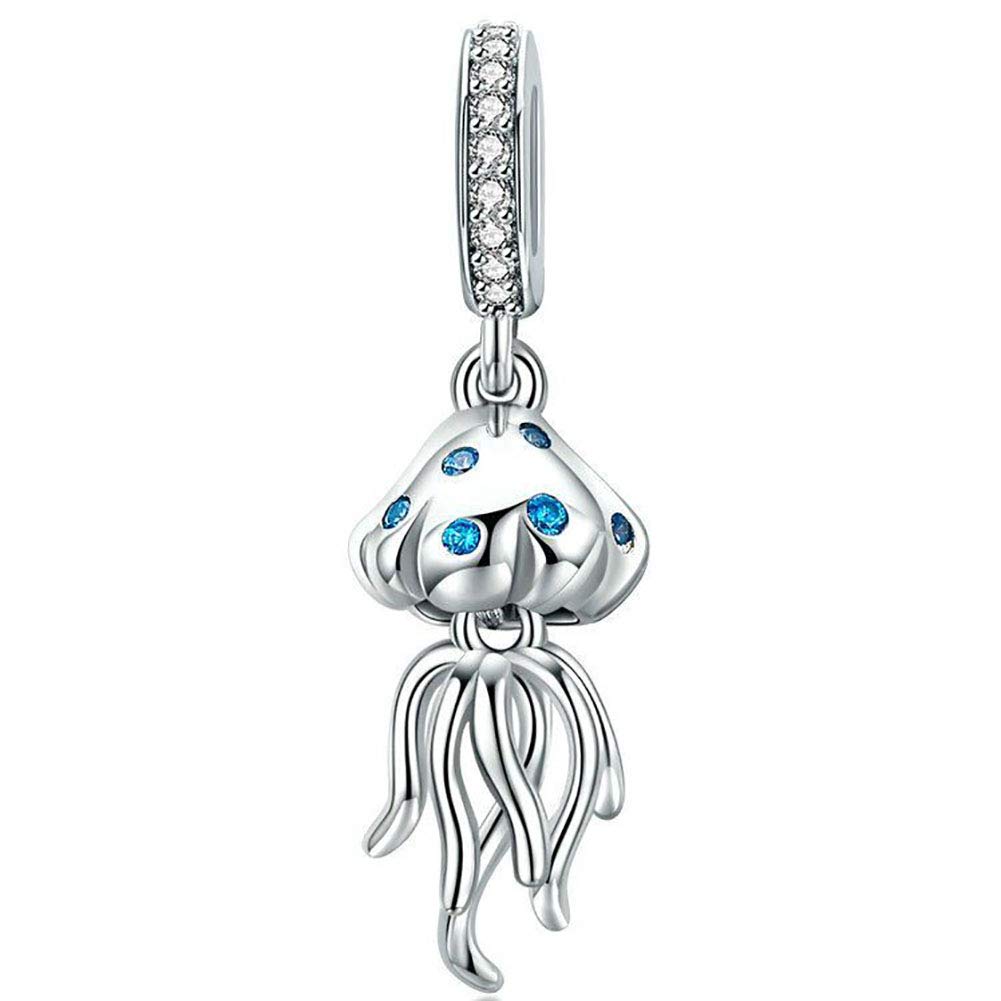 ABAOLAABAOLA Blue Mermaid Tail & Shell pearl Charm 925 Sterling Silver Ocean Charm Beads for Bracelet & Necklace