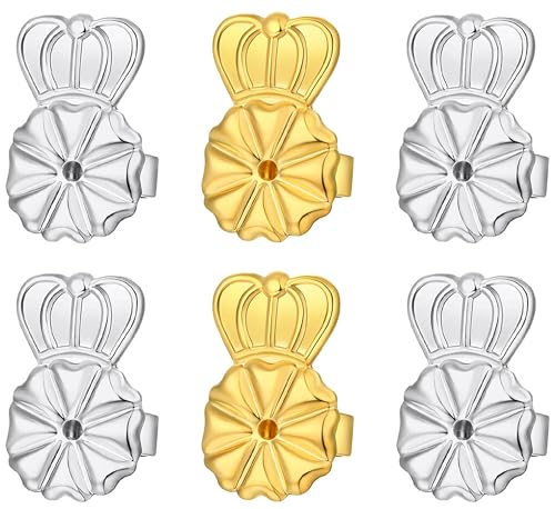 3 Pairs 14K Earring Backs Lifters Hypoallergenic Earring Backs for Droopy Ears Adjustable Crown Earring Backs for Heavy Earring(2white+1gold)