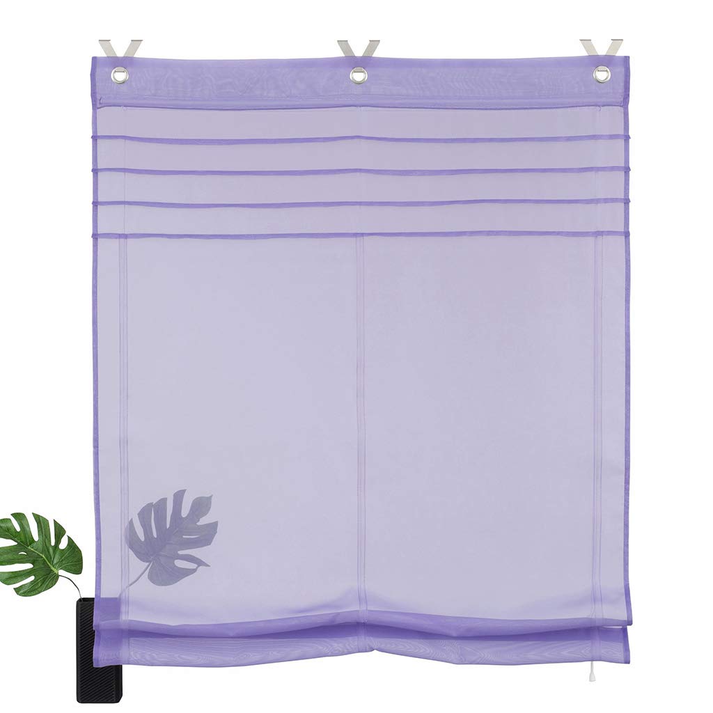 SIMPVALE 1 Panel Roman Blinds with Hooks - Tulle Short Window Curtain - for Kitchen, Balcony, Study (Width 80cm/ Drop 140cm, Purple)