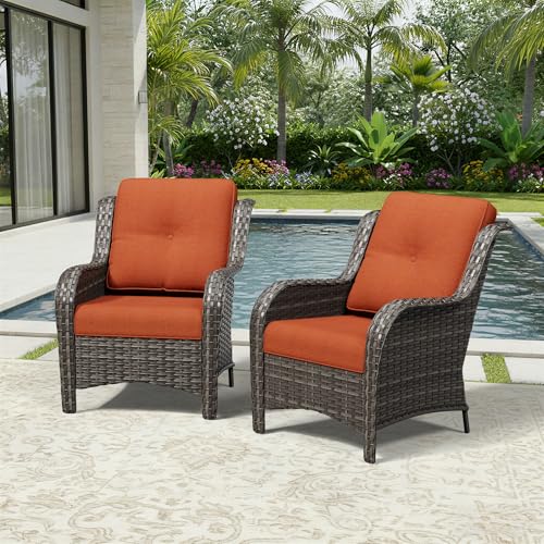 Image of Joyside Patio Chairs Set of 2, Wicker Patio Furniture with High Back, Deep Seating, Wide Armrest, Thickened Cushions, Outdoor Rattan Furniture for Deck, Porch Use