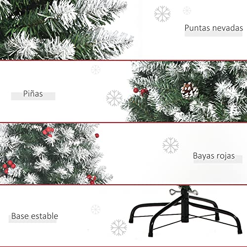Miniatura 6 de Homcom Árbol De Navidad Plegable 180 Cm Con Nieve 618 Ramas 30 Bayas 34 Piñas Hojas Apertura Automática Y Soporte Metálico Decoración Navideña Para Interior Verde