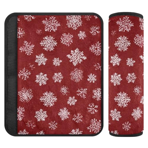 Image of 2 Pack Seatbelt Covers Seat Belt Cover Pad for Adults Boys Girls Car Seat Strap Covers Pads Cushion Universal Shoulder Strap Pad Protector for Backpack Camera Bag 6.5 Inch Red Winter Snowflakes