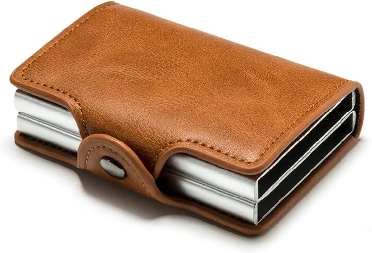 Mini Double Box Metal Wallet Vintage Leather Credit Card Holder for Men and Women Business Card ID Badge Holder Case (Color : C, Size : 9.5 * 6.5cm)