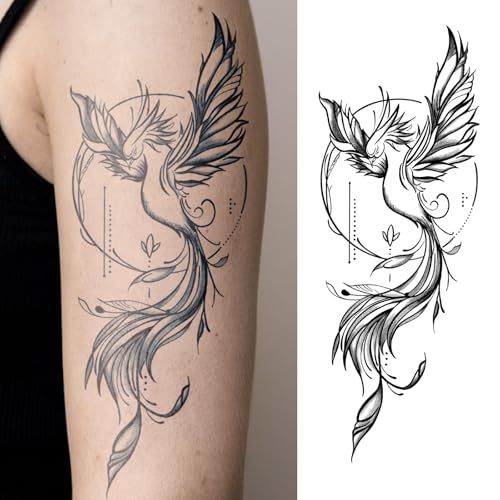 WEEKINK Phoenix Temporary Tattoo for Women, Mythical Rebirth Firebird with