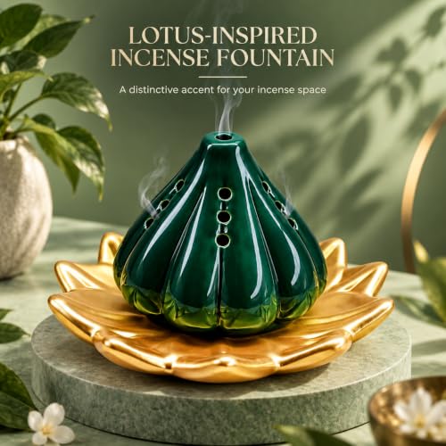 Image of SIGNAMIO Ceramic Sambrani Dhoop Doopam Dhupam Stand Holder -Gold Dark Green