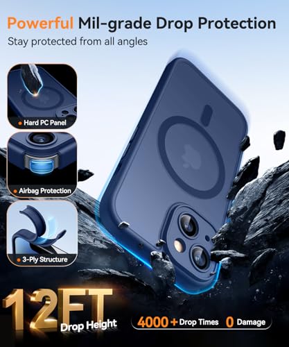 Image of CANSHN Magnetic for iPhone 14 Plus Case, Upgraded [Full Camera Protection] [Compatible with Magsafe] [Translucent Matte] Shockproof Protective Phone Case for iPhone 14 Plus 6.7 inch - Deep Blue