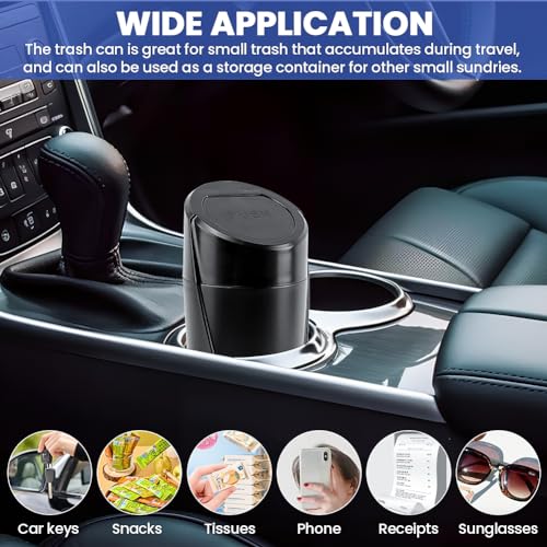Image of EMVANV Car Trash Can Bin with Lid, 2 pcs Black Mini Leakproof Vehicle Trash Garbage Can Bin with 4rolls x Garbage Bag, Car Organizers and Storage for Front Back Seat