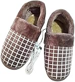 LONG-M Calentador De Pies USB, Pantuflas Calefactoras Eléctricas Calientapiés De Algodón Saco para Pies Cómodas Pantuflas Cálidas De Felpa para Hombres,Coffee Grid