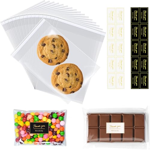 TrustBlai Chocolate Candy Bar Packaging Wrappers Cellophane Clear Plastic Self-Adhesive Bags and Stickers for DIY Chocolate Lover Small Batched Custom Sweets (Clear, 2.4 * 6.7in)