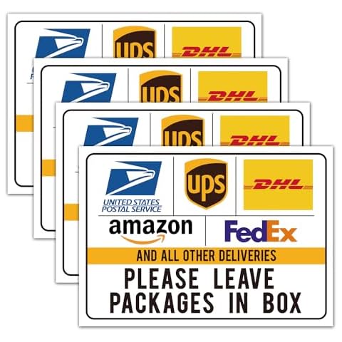 4 Package Delivery Sign for Outdoor, Delivery Instructions for Amazon, FedEx, DHL, Ups, Usps Sign, leave packages here Stickers, Vinyl Decal Stickers,10 x 7 inch. Cover