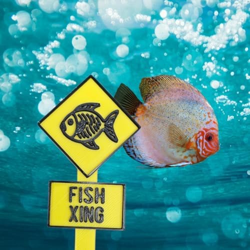 Funny Fish Tank Decor Fish Crossing Street Sign Aquarium Decoration, Yellow Betta Tank Decor with Skeleton Design image 4