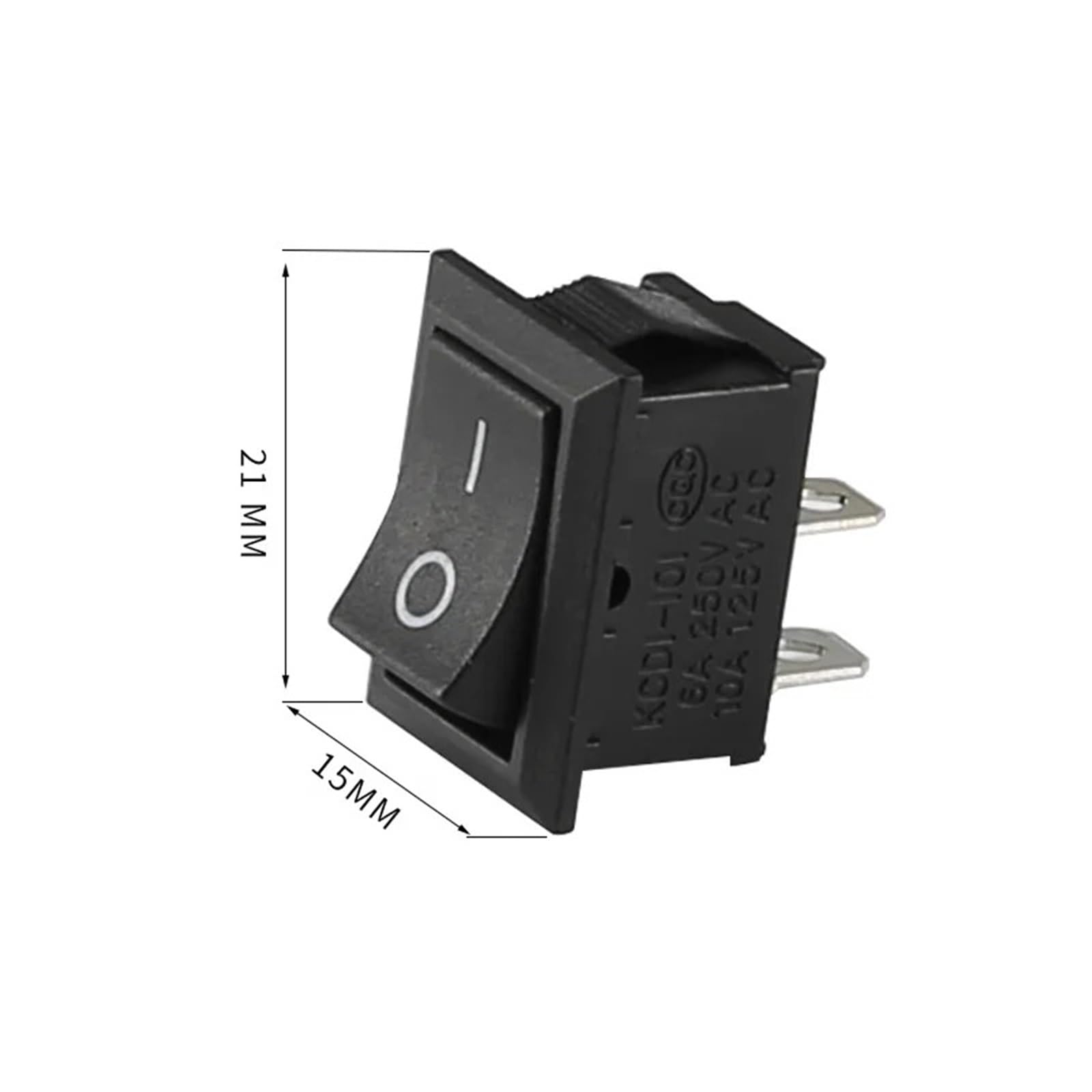 5/20/100 Piezas KCD1 15 * 21 mm Interruptor de Barco de 2 Pines 10 * 15 mm Interruptor de posición basculante SPST ON Off a presión Interruptor Basculante(KCD1 15X20mm,100PCS)