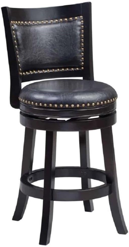 BOWERY HILL Modern Swivel Counter Stool, Black Finish, Hardwood Frame with Faux Leather Seat, 360-Degree Swivel, Brass Nailhead Trim, Cushioned Seat, Sturdy Design for Kitchen or Home Bar Use