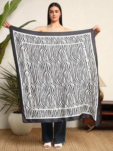 Image of Ravaiyaa - Attitude is everything Women Silk Digital Print Large Square Scarf Breathable Lightweight Neckerchief Printed Headscarf 40 inch x 40 inch Inch
