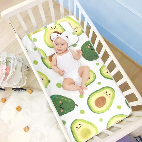 Cute and Cartoonish Green Avocado Cooling Baby Mattress Protector 28\" x 52\" Breathable Pee Pads for Kids, Adult