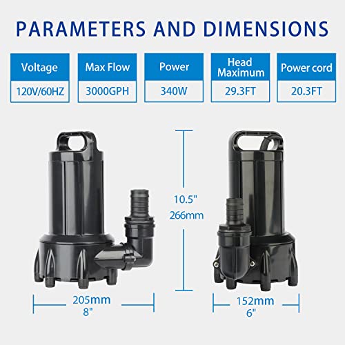 Image of OYO WATER 3000GPH Submersible Outdoor Inline Pond Pump | High Head Water Pump for Garden Waterfall Fountain Water Circulation for Koi Fish Pond