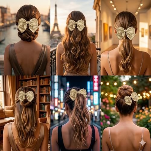 Image of Radhu & Kabby Satin Hair Bow Clip for Women & Girls | Premium Silk Hair Accessory | Cute Ponytail Holder