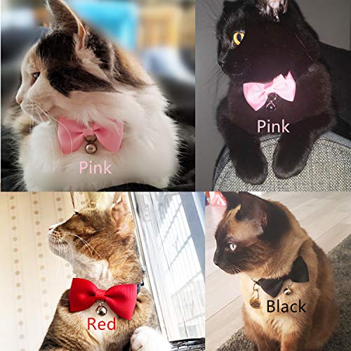 Olahibi 2 Pack Breakaway Clasp Safe Release Cat Collar, Handmade Bowtie,Clear Bell,Nylon Material, For Adult Cats(S,Black+Black) #TOP5