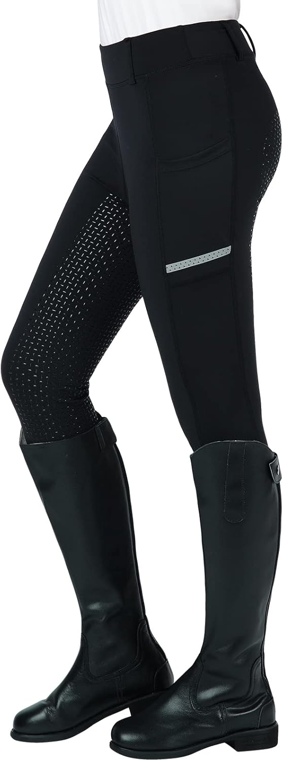 Horse Riding Pants Equestrian Girls Full Seat Silicone Breeches Kids Pull-On Horseback Riding Tights Pockets