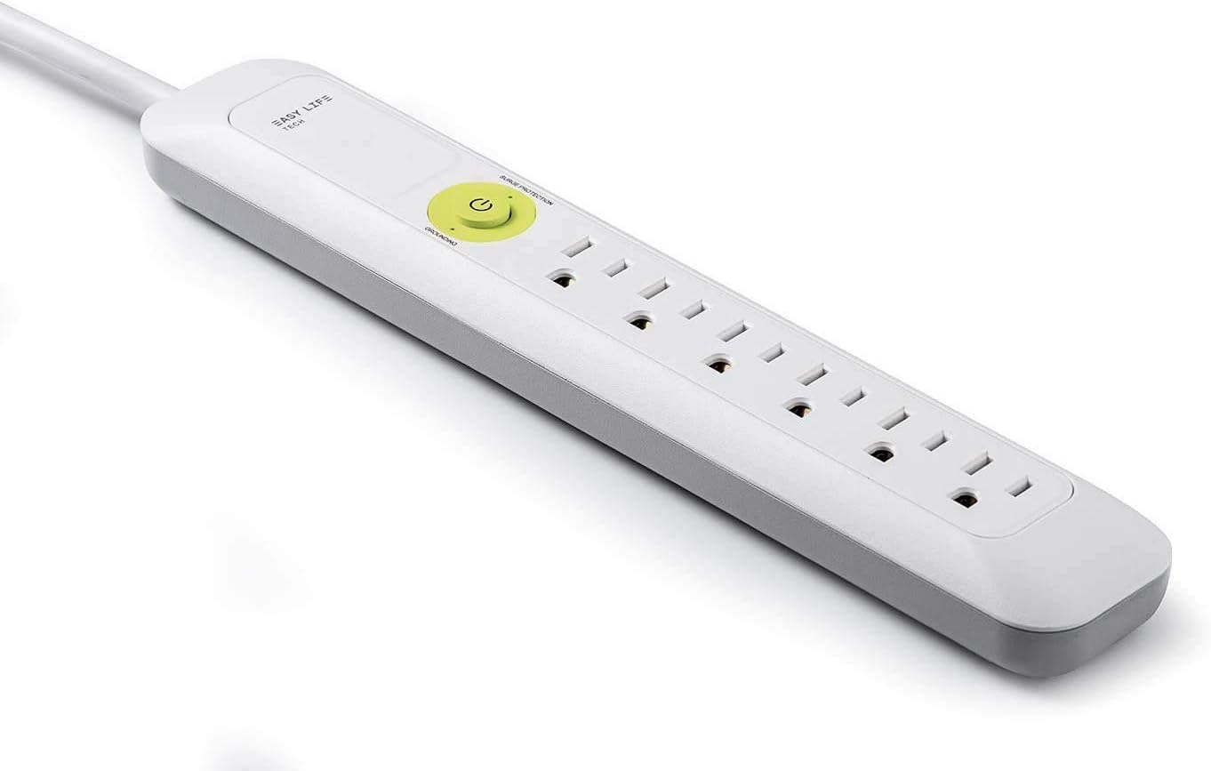 Easylife Flat Plug Power Strip with Surge Protection 6 Outlet and 2 UBS Port Power Strip Wall Mount Surge Protector for Desk Home Office and TV Setup Indoor Use Extension Cord