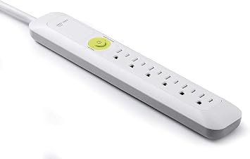 Easylife Flat Plug 6 Outlet Power Strip with Surge Protection Space Saving Power Strip Wall Mount Surge Protector for Desk Home Office and TV Setup Indoor Use 6 Feet Extension Cord