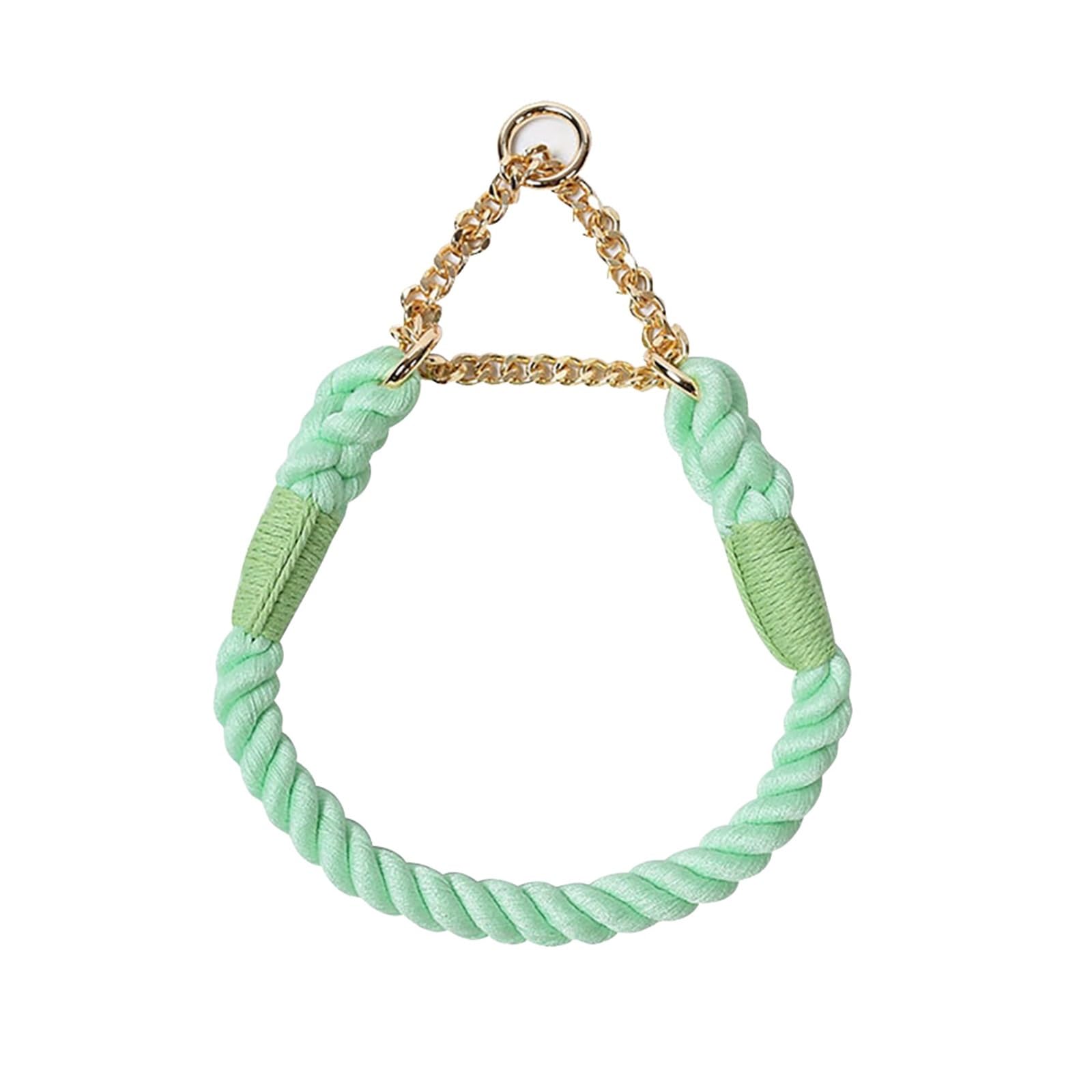 Dog Collar Comfortable Cotton Dog Collars Adjustable Braided Cotton Multi-Color Rope Collar With Durable Metal Dog Chain(Mint Green,L) — image 1