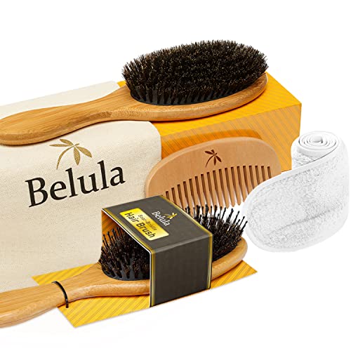 Belula Organic Hair Care Set.100% Boar Bristle Hair Brush Set And Detangling Boar Bristle Hair Brush. Restore Shine And Texture To Your Hair #TOP9