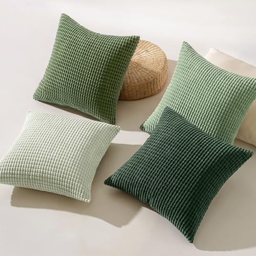 MIULEE Sage Green Pillow Covers 18x18 Inch Set of 4 Boho Farmhouse Home Decor Mordern Nordic Throw Pillows Covers Summer Soft Corduroy for Couch Bed Sofa Living Room Forest Green