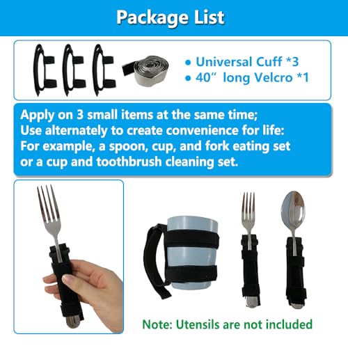 Universal Cuff Adaptive Utensil Holder for Elderly Adults Eating Handicap Utensils Feeding Therapy Tools (3 PCS) Adaptive Holder Cups Spoon Fork Gadgets for Arthritic Hands Parkinsons Patients Gifts - Image 5