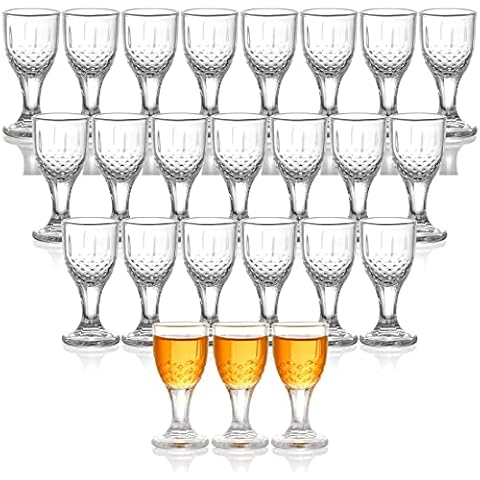 Coloch 24 Pack 0.5 Oz Clear Shot Glasses with Stem, Craved Mini Goblet Liquor Glasses Heavy Base Crystal Tasting Glasses Cordial Glasses for Tequila, Vodka, Cocktail, Sherry, Bar, Restaurant Cover
