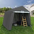 LVUYOYO 10'X10' Outdoor Storage Shelter Shed, Waterproof Portable Storage Shed with Roll-up Zipper Door and Ventilated Window, Heavy Duty Outdoor Shed Carport for Motorcycle, Bike, Garden Tools (Grey)
