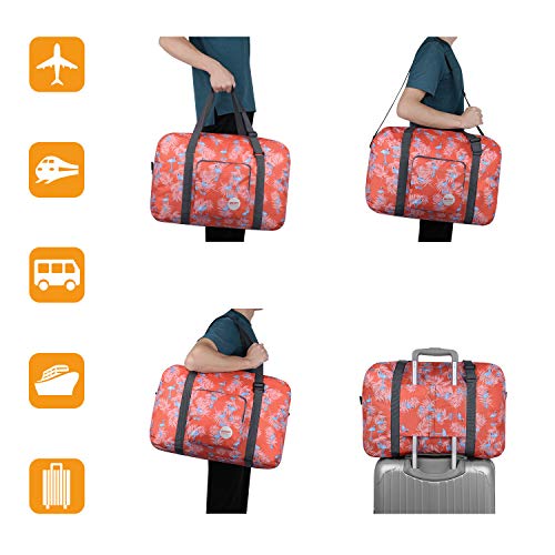 Wandf Foldable Travel Duffel Bag Carryon Luggage Sports Gym Weekend Tote Bag Water Resistant Nylon for Women (Flamingo H)