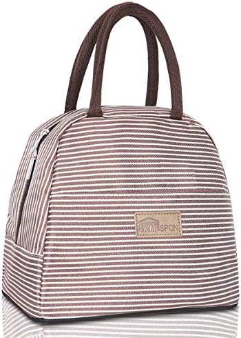 Buringer HOMESPON Insulated Lunch Bag Stripe Cooler Totes Reusable Food Container Box for Women and Men (Champagne White Strip, Standard Size)