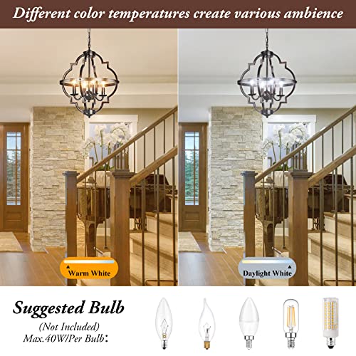 4-Light Farmhouse Candle Chandelier, Rustic Industrial Oil Rubbed Gold Orb Ceiling Hanging Lamp, Retro Flush Mount Ceiling Pendant Light For Bedroom Dining Room Entryway Hallway Living Room Kitchen #TOP2