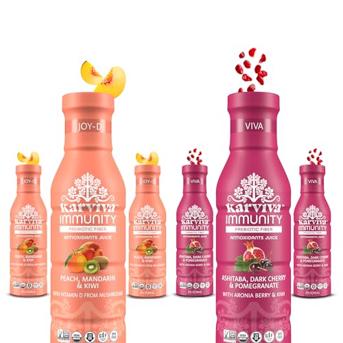 Karviva 6-Day Juice Cleanse Whole Plant Fruit Juice Variety Pack, Immunity Joy-D and Viva, Detox Wellness Drinks with Natural Electrolyte, Fiber and Antioxidants, Gluten Free,healthy juices for adults, 6 bottles, 12 fl oz