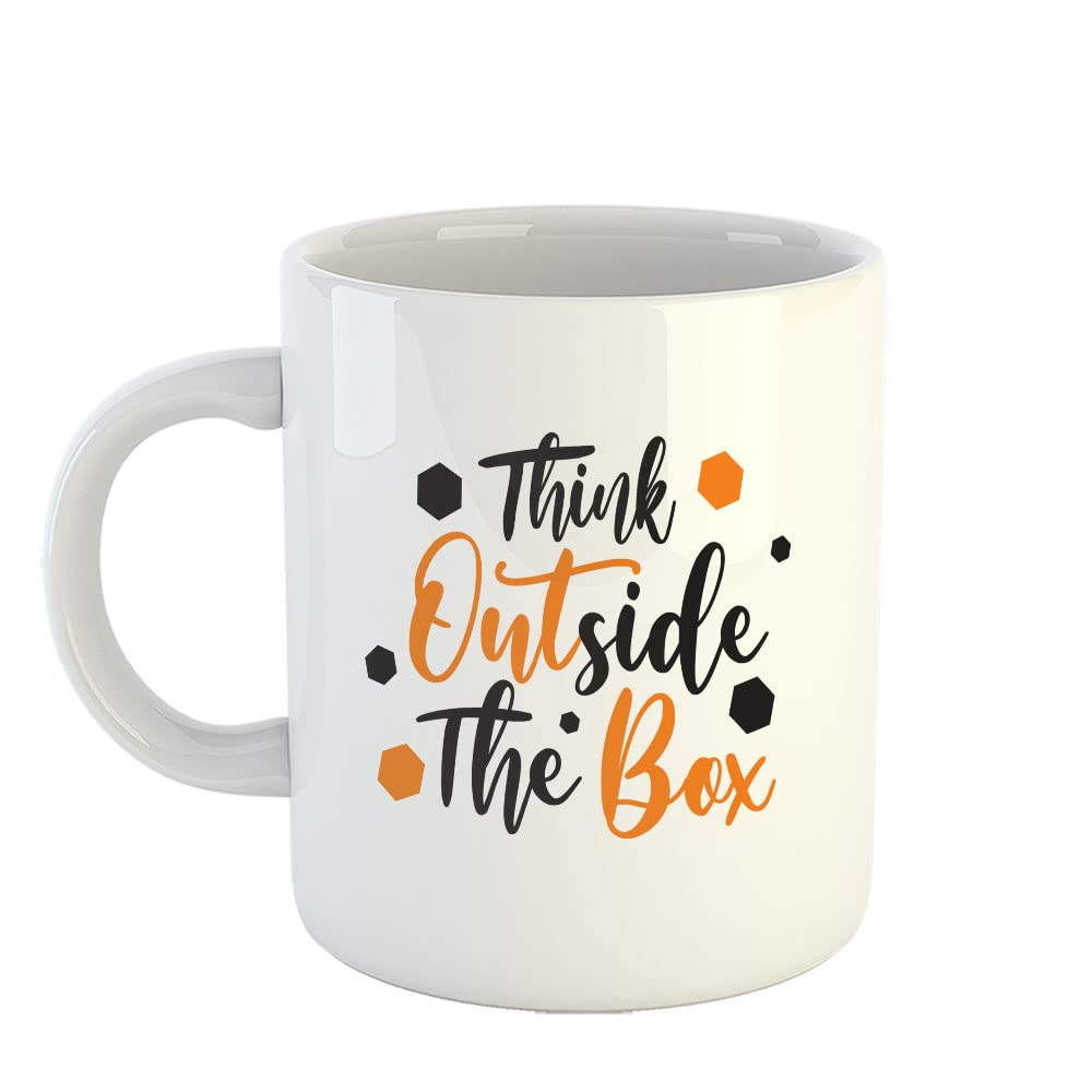 Printed Ceramic Coffee Mug, Design - Think Out of The Box, Gift for Mens, Womens, Bestfriend, Collegues, Relatives, Employees, Boss, Yourself, Below 400, 325 ML, 819-WH