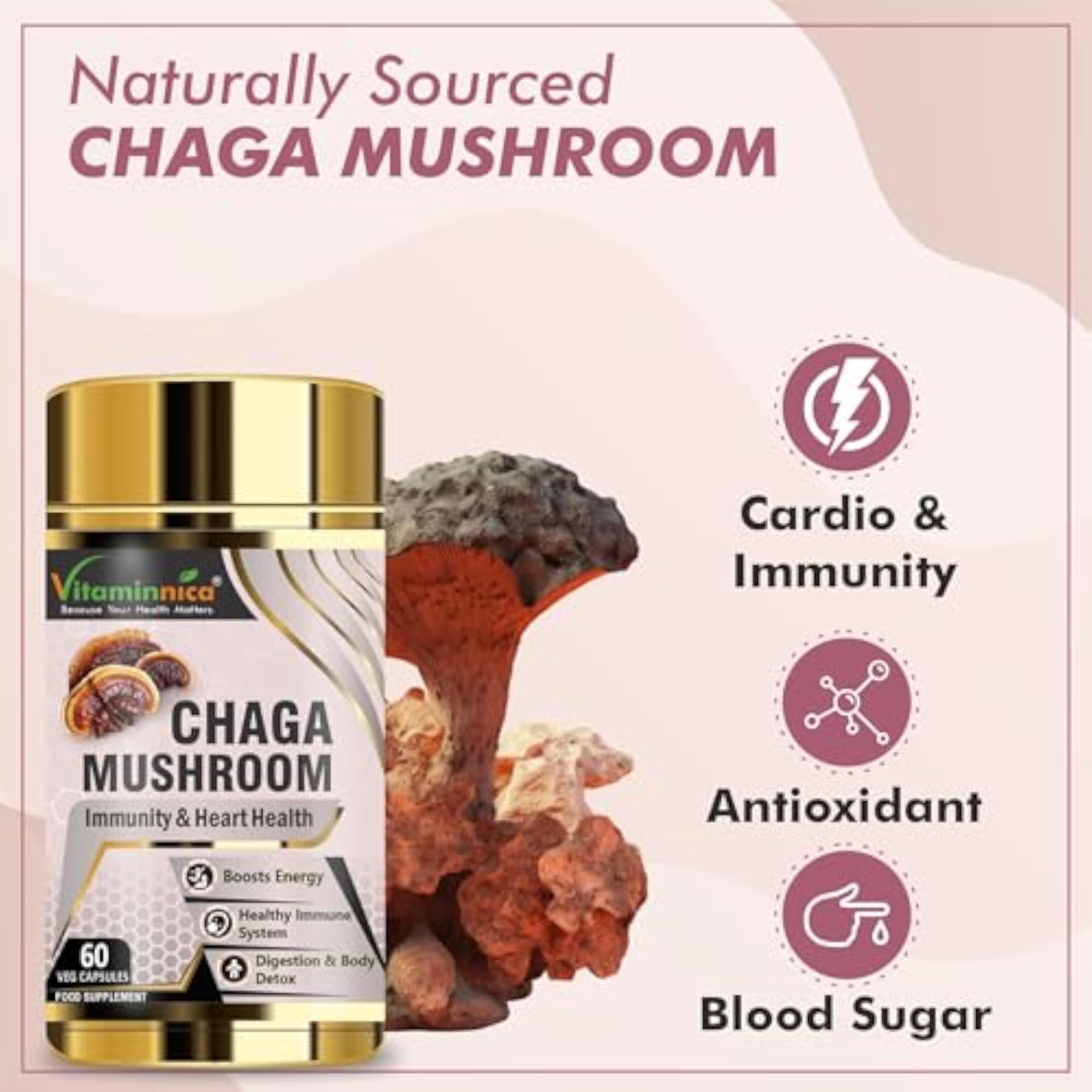 Chaga Mushroom Capsules, Natural Antioxidant Support