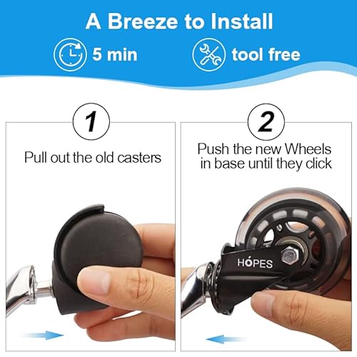 Office Chair Caster Wheels (Set Of 5) - Heavy Duty & Safe For All Floors Including Hardwood - Perfect Replacement For Desk Floor Mat - Rollerblade Style W/Universal Fit #TOP4