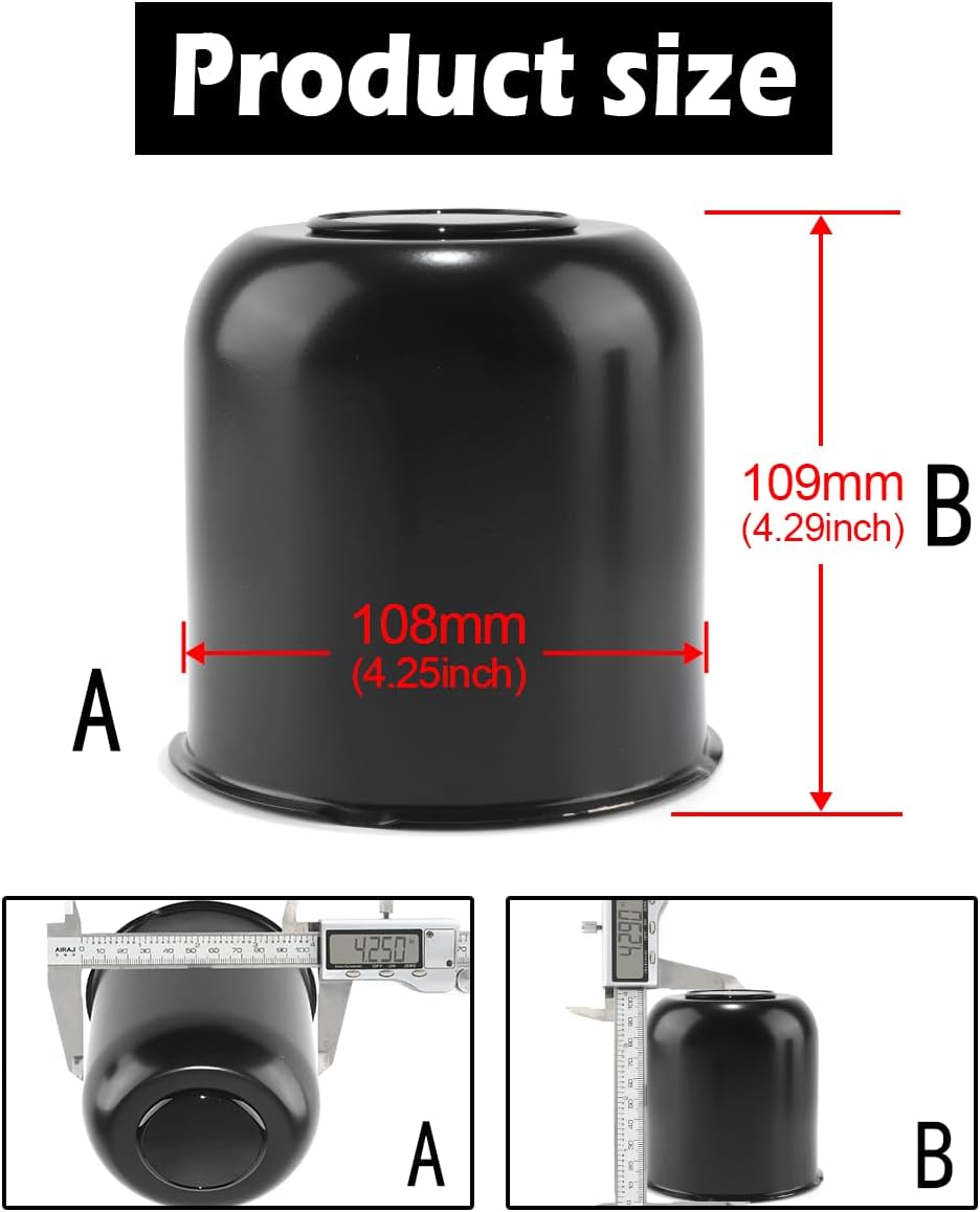 4Pcs 4.25inch Stainless Trailer Wheel Center Caps Push Through 4.25" Bore 4.29" Tall Top Removable Hub Cap for Truck SUV RV Wheel Rim, Matt Black Wheel Cover